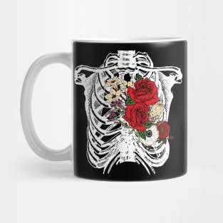 Skeleton Chest with Flowers Heart Mug